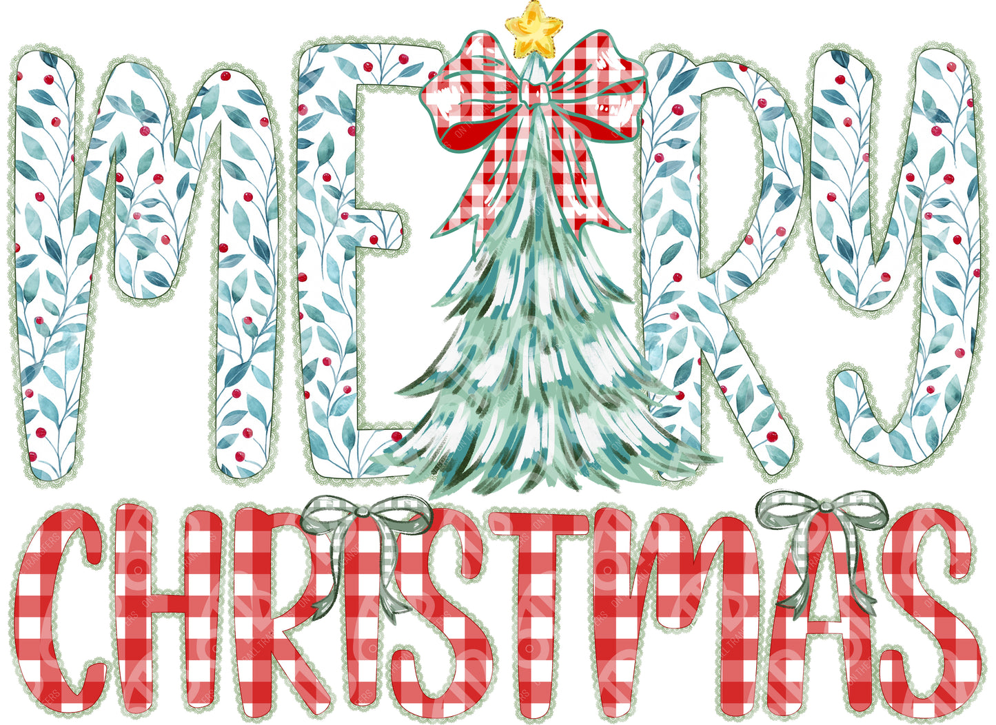 Patchwork Merry Christmas DTF Transfer