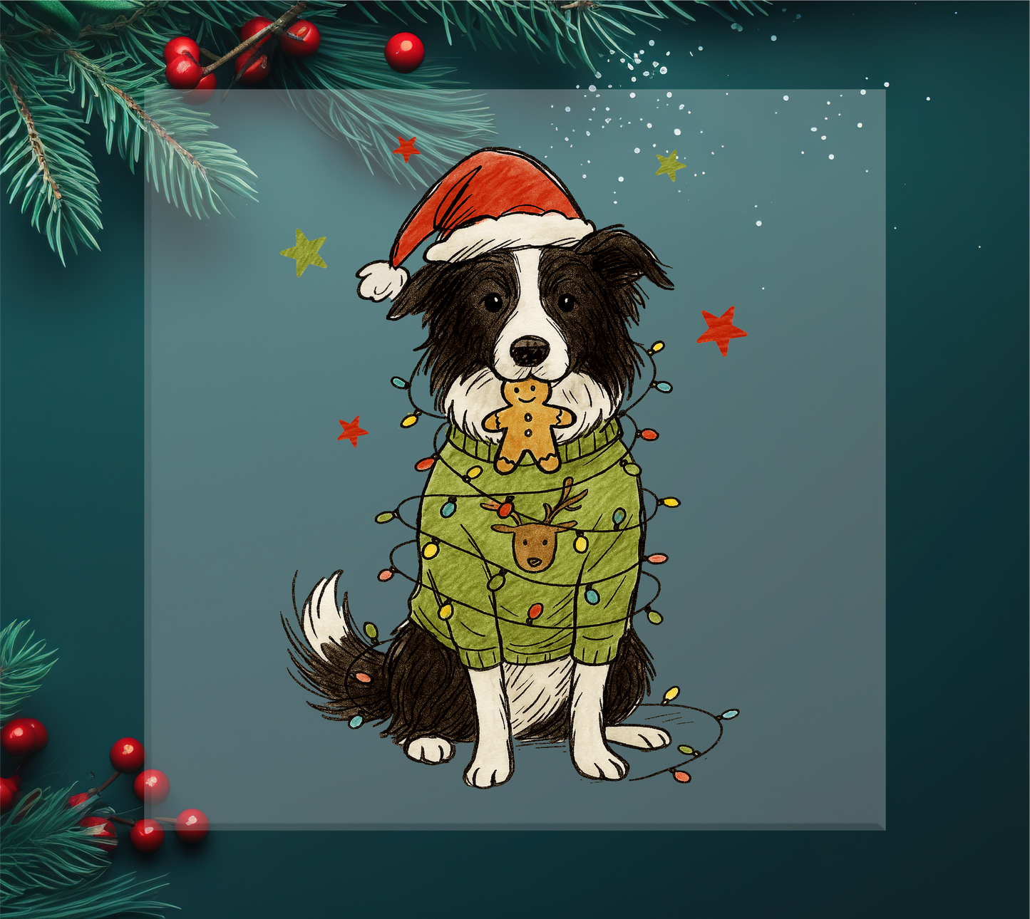 Border Collie Christmas DTF Transfer