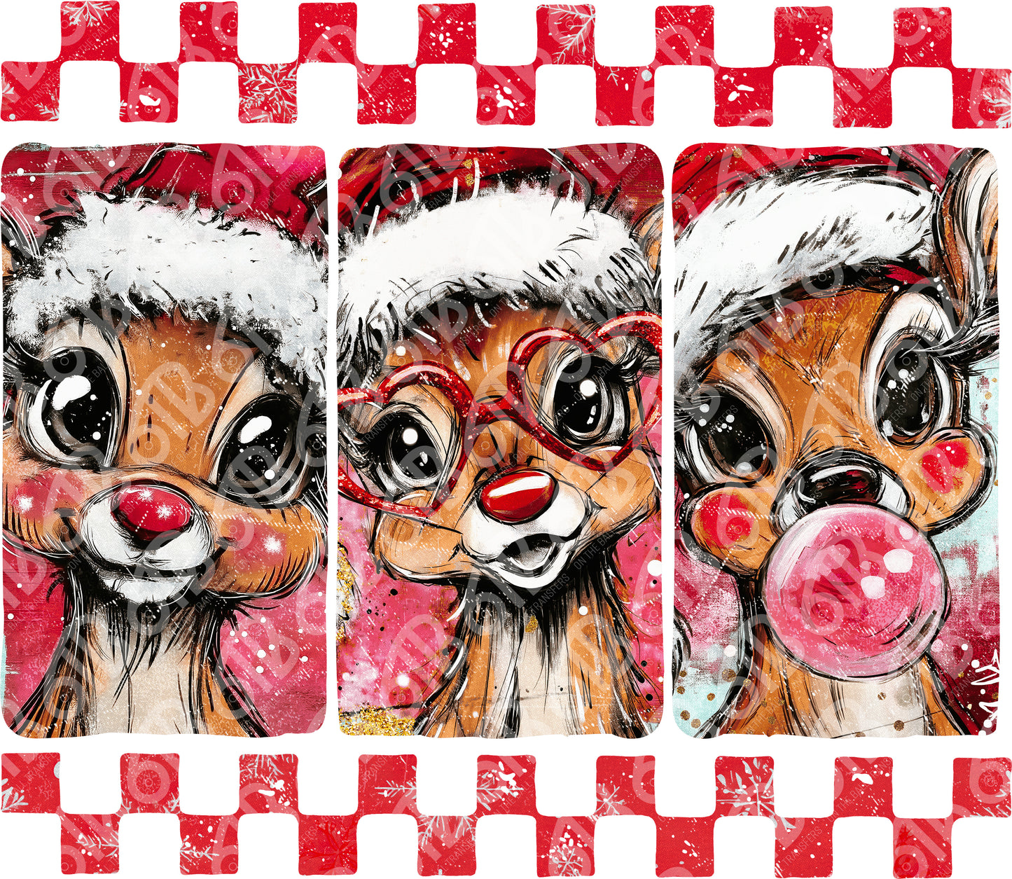 Cute Checkered Reindeer DTF Transfer