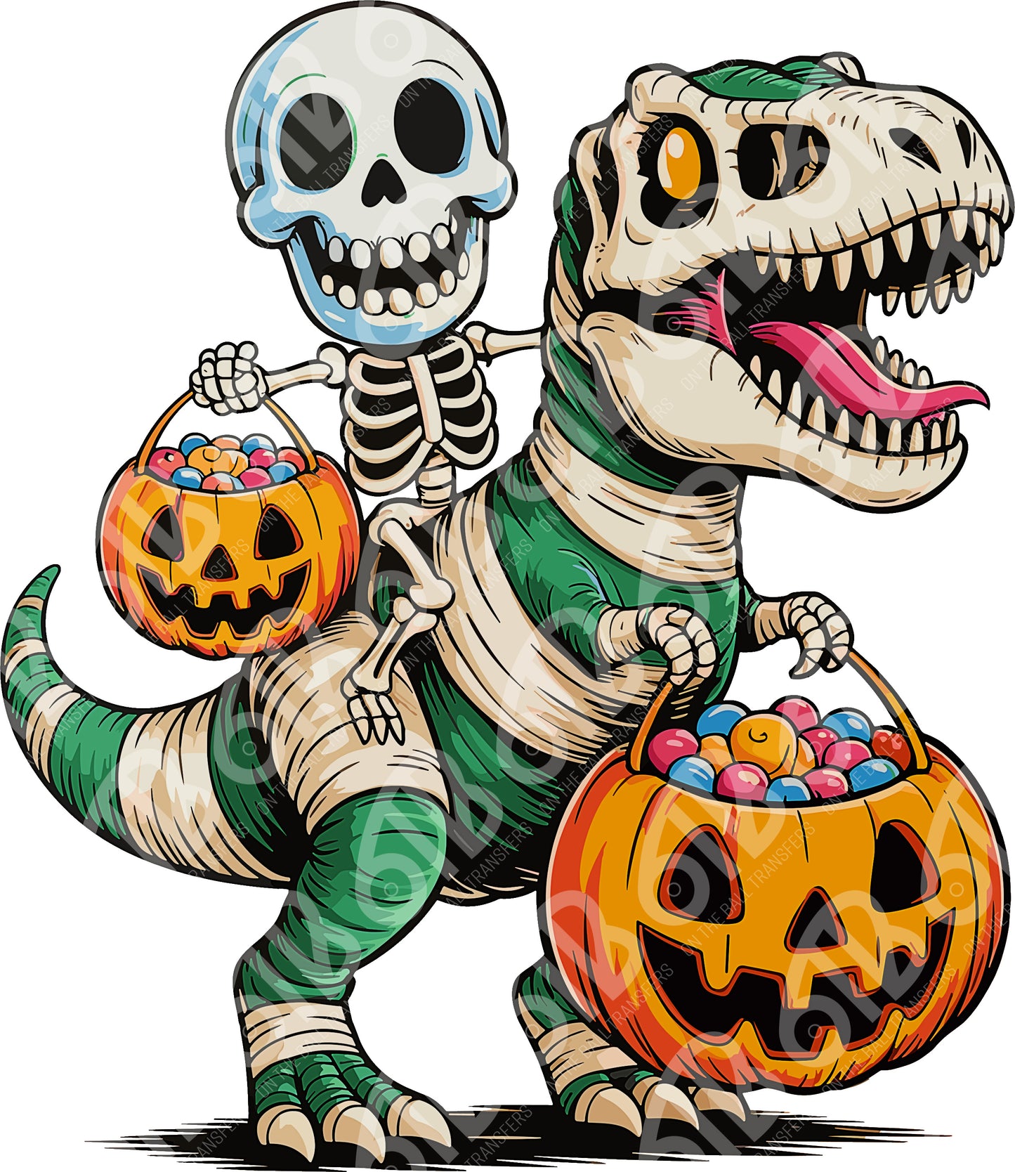 Mummy Riding T Rex Halloween DTF Transfer