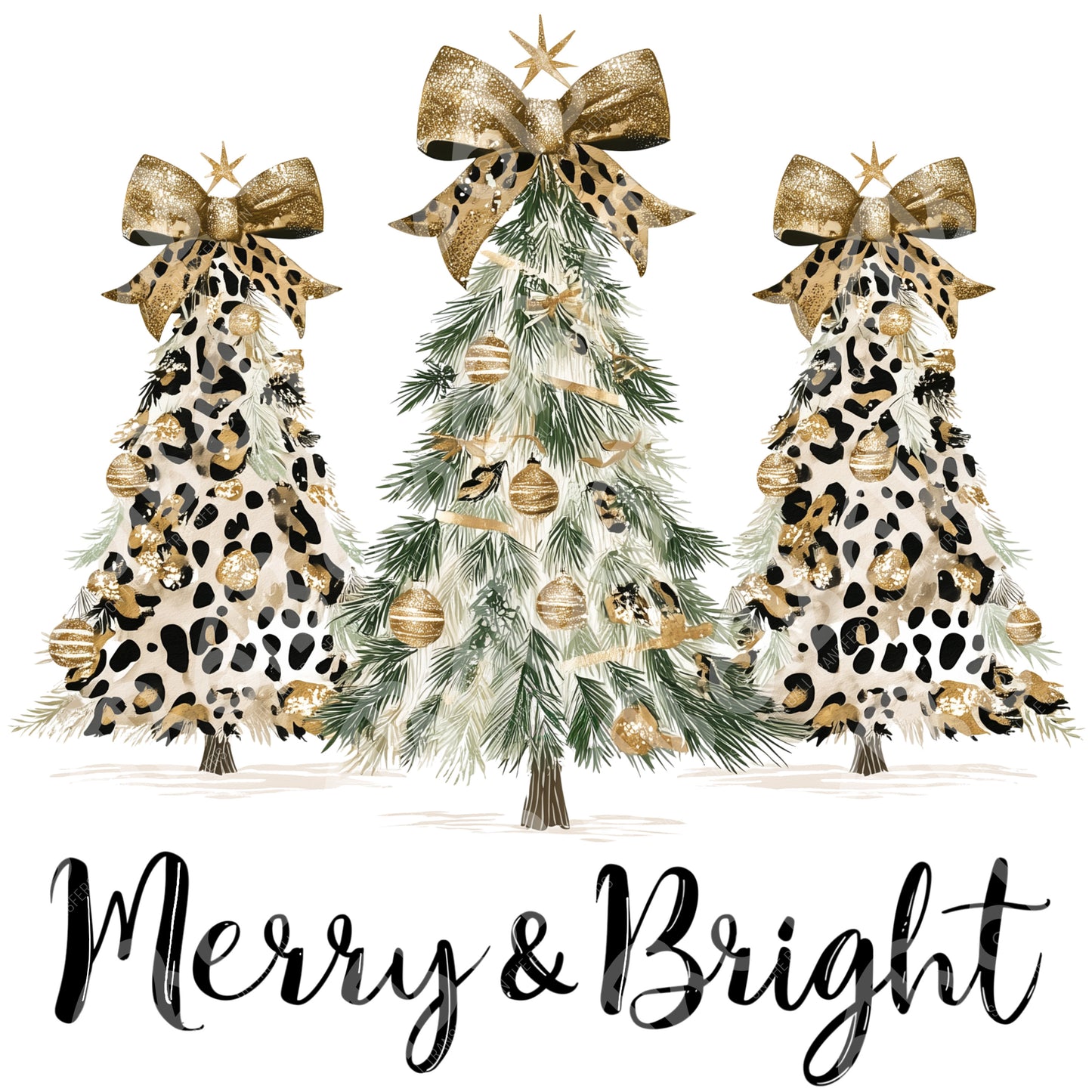 Merry and Bright Leopard Trees DTF Transfer