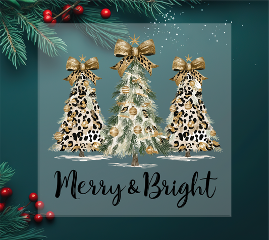 Merry and Bright Leopard Trees DTF Transfer