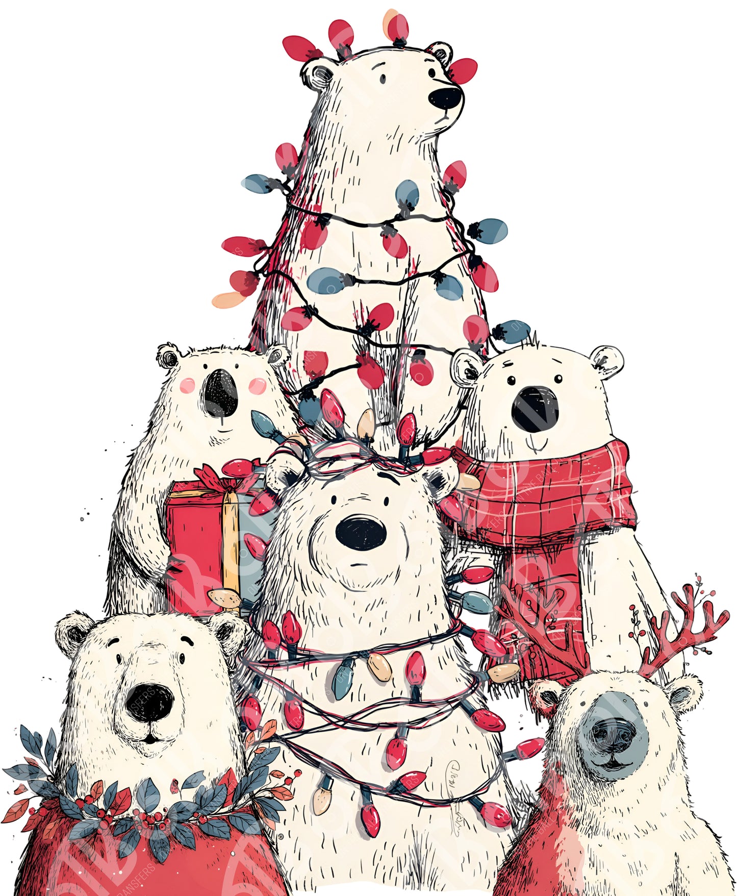 Polar Bear Christmas Tree DTF Transfer