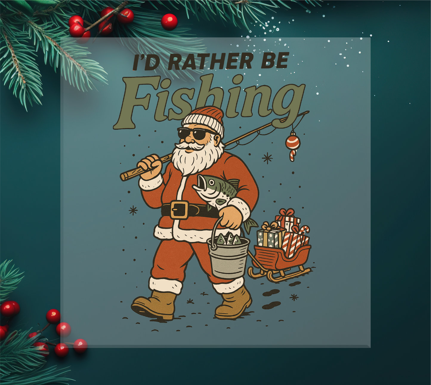 Id rather be fishing Santa DTF Transfer