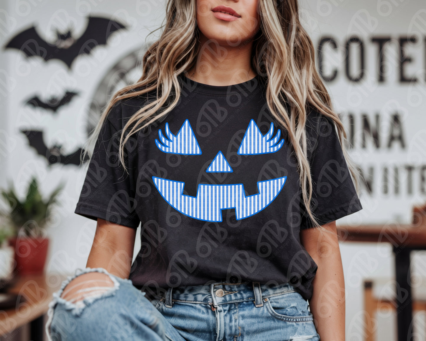 Blue Pumpkin Face DTF Transfer