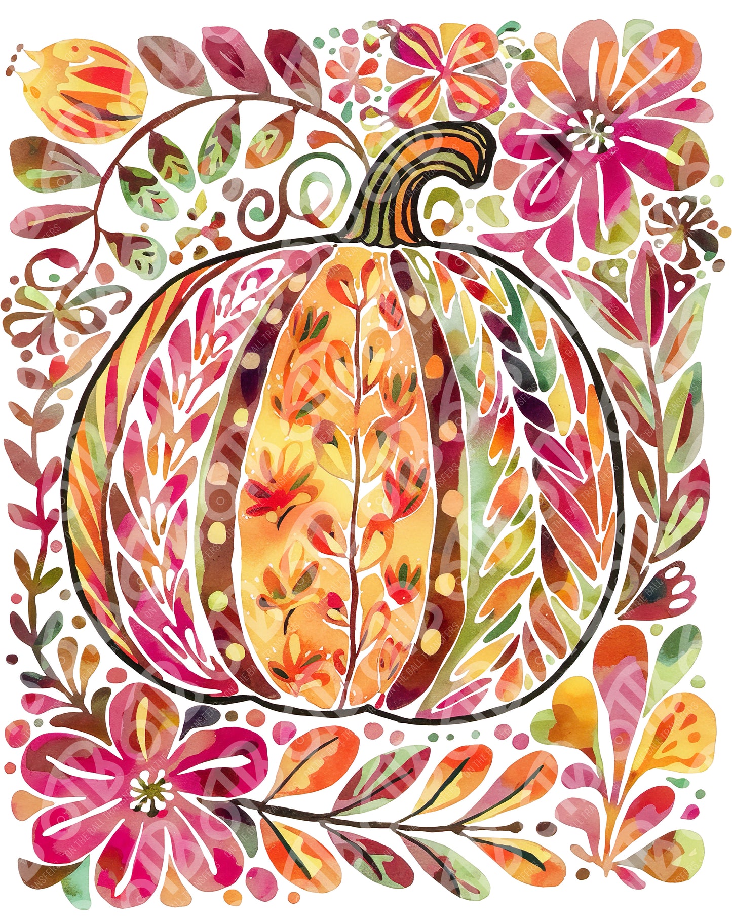 Boho Watercolor Pumpkin DTF Transfer