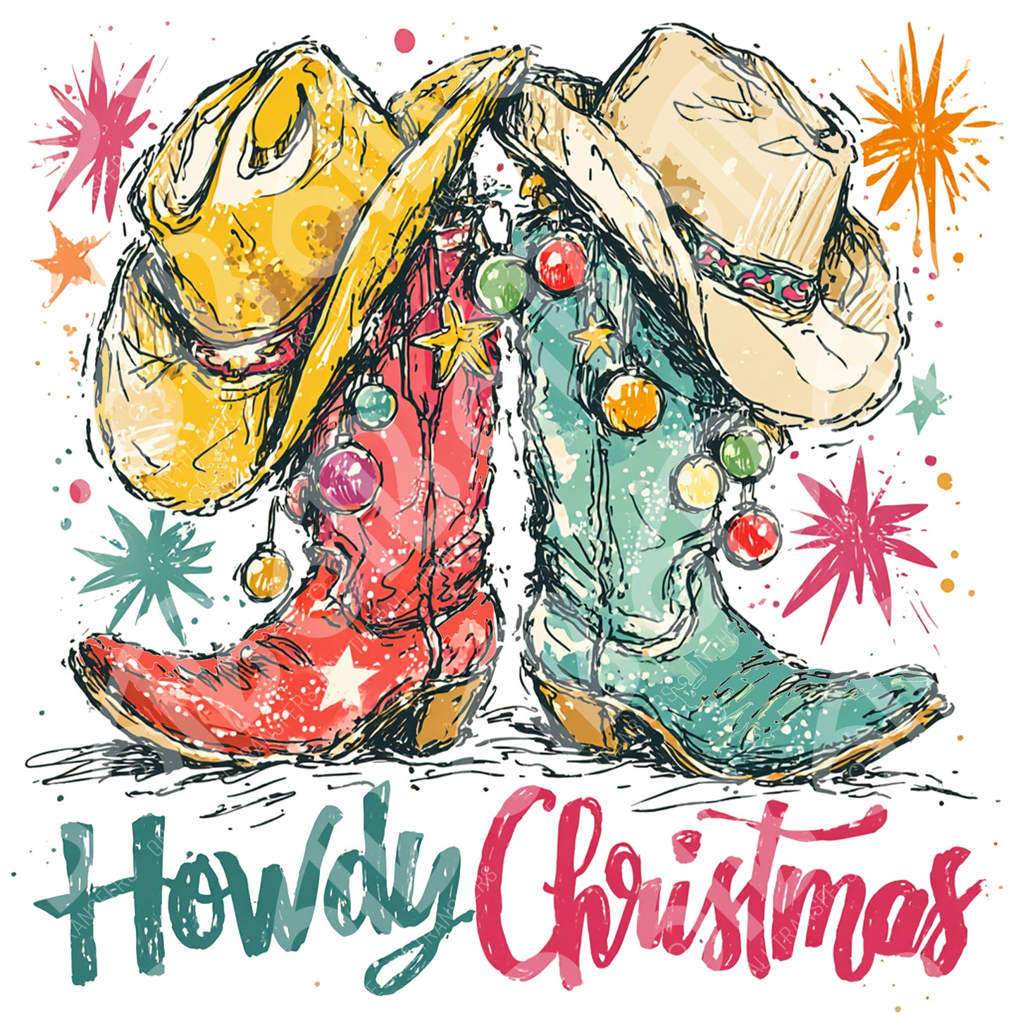 Howdy Christmas Boots DTF Transfer