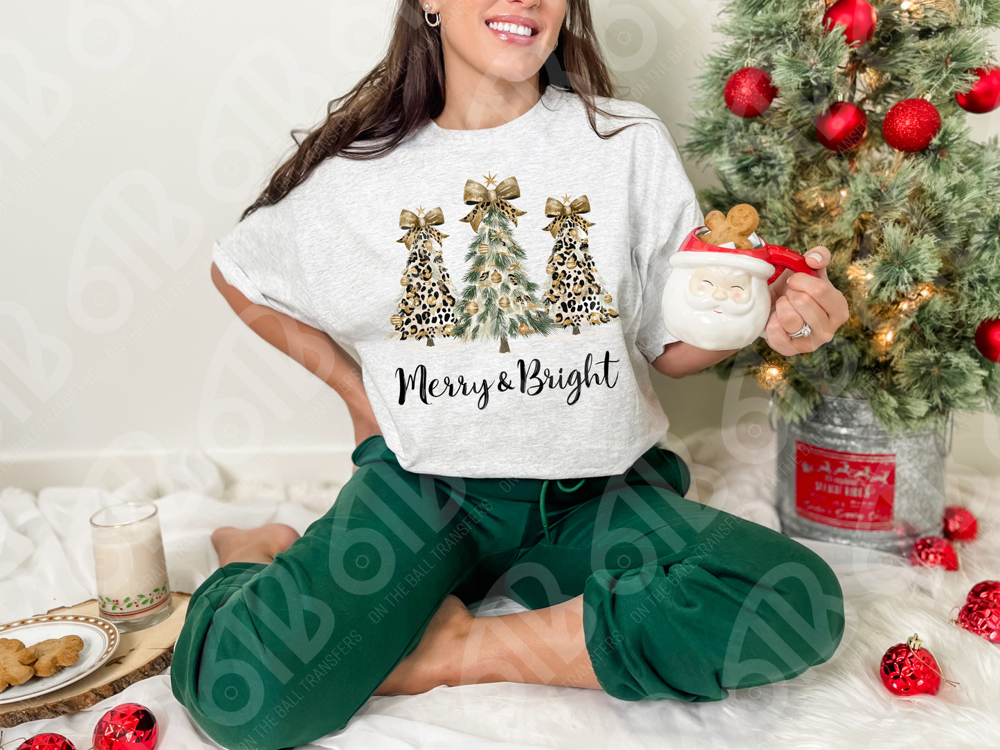 Merry and Bright Leopard Trees DTF Transfer