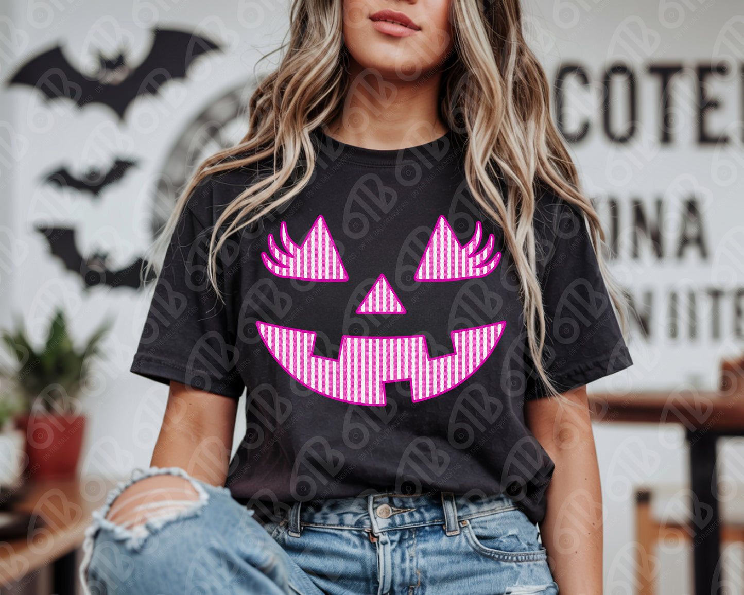 Pink Pumpkin Face DTF Transfer