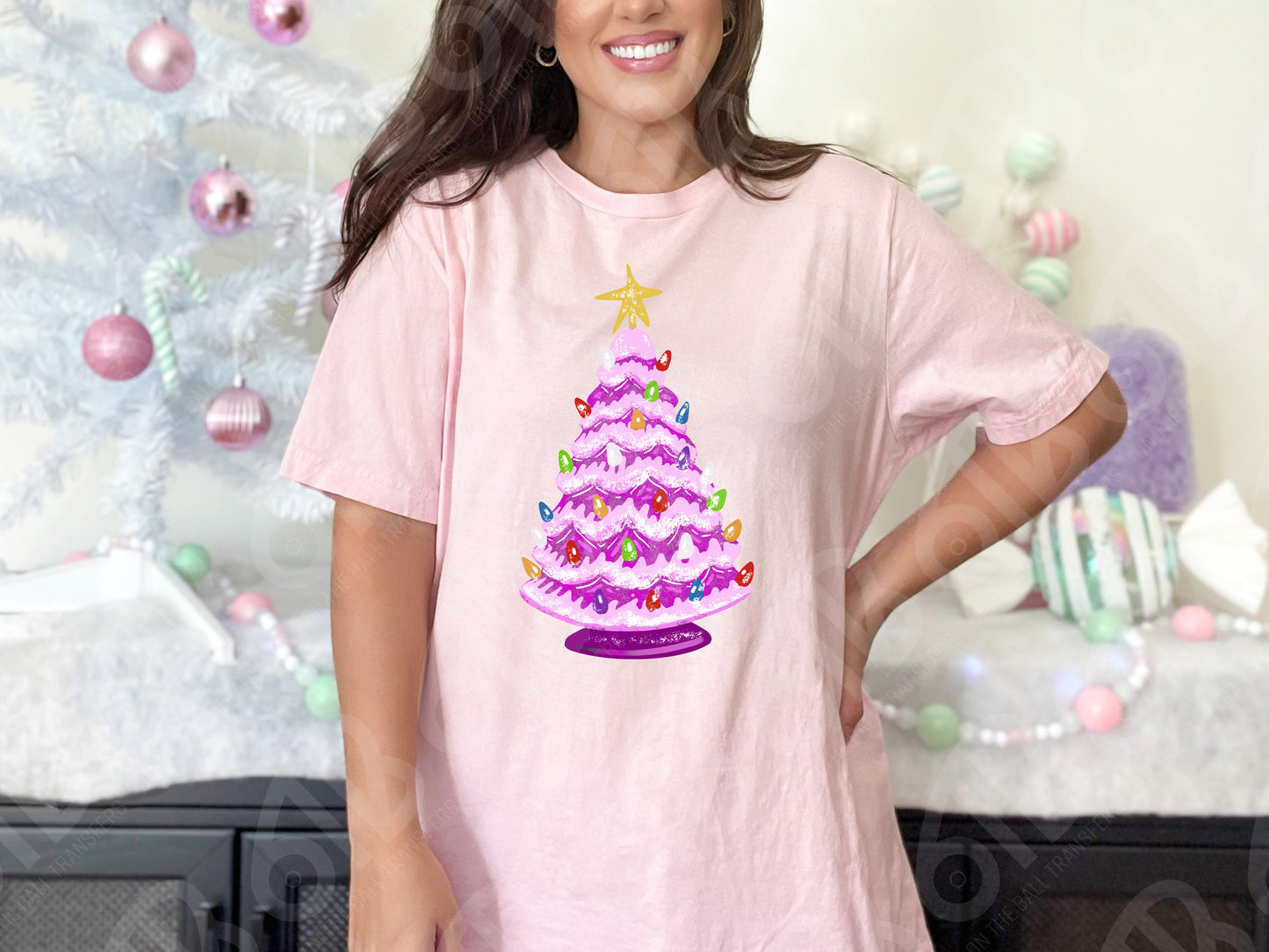 Pink Vintage Ceramic Tree DTF Transfer