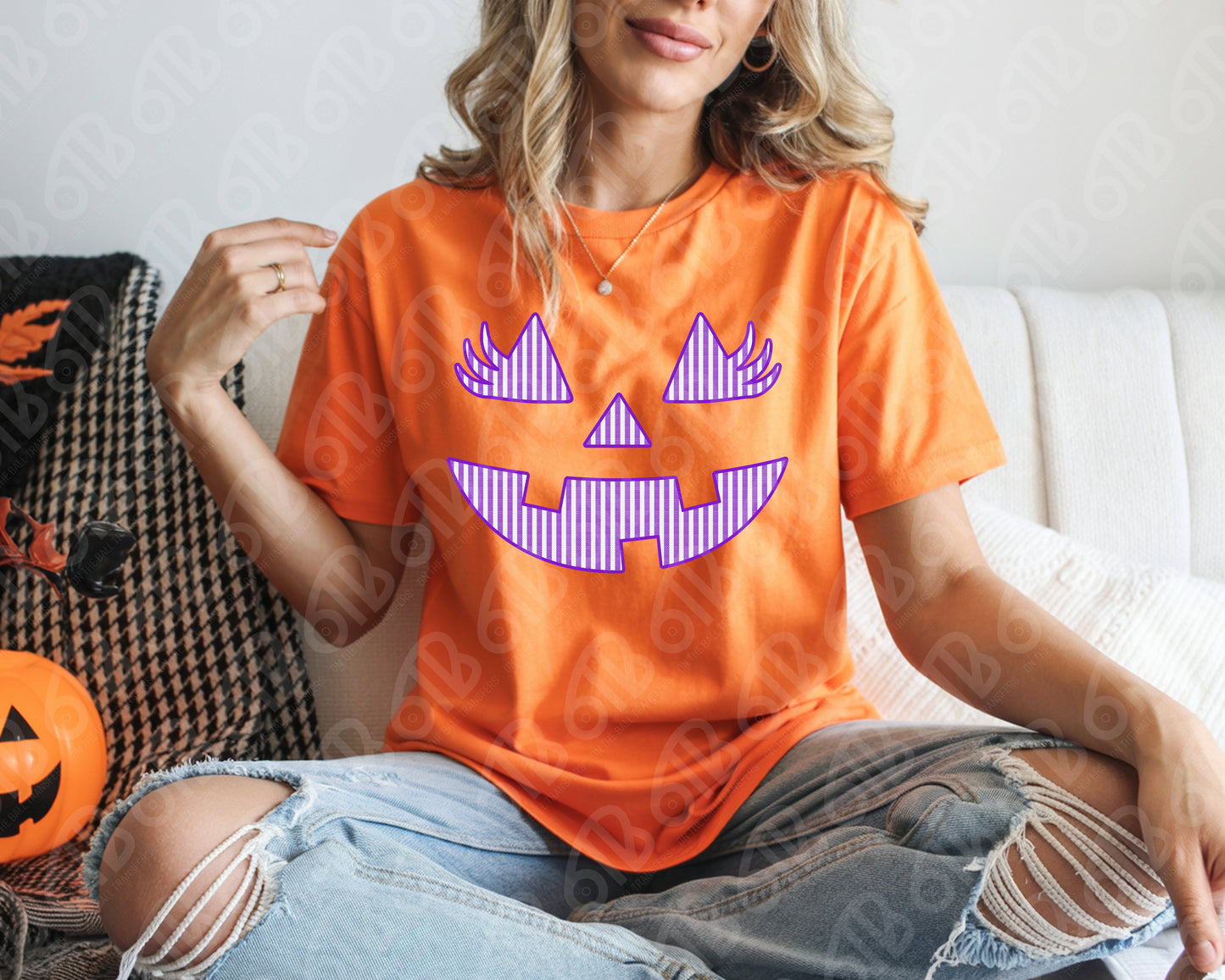 Purple Pumpkin Face DTF Transfer