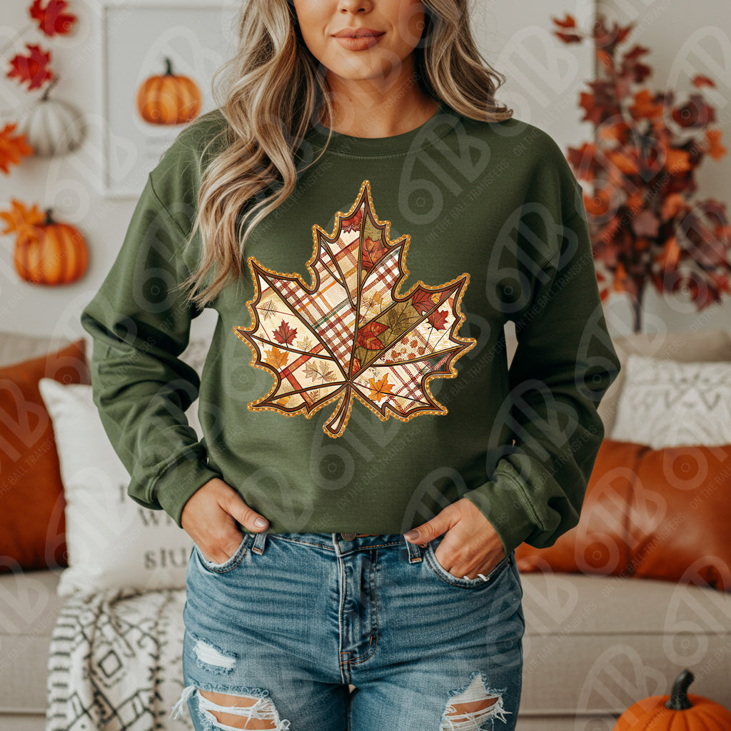 Patchwork Leaf DTF Transfer