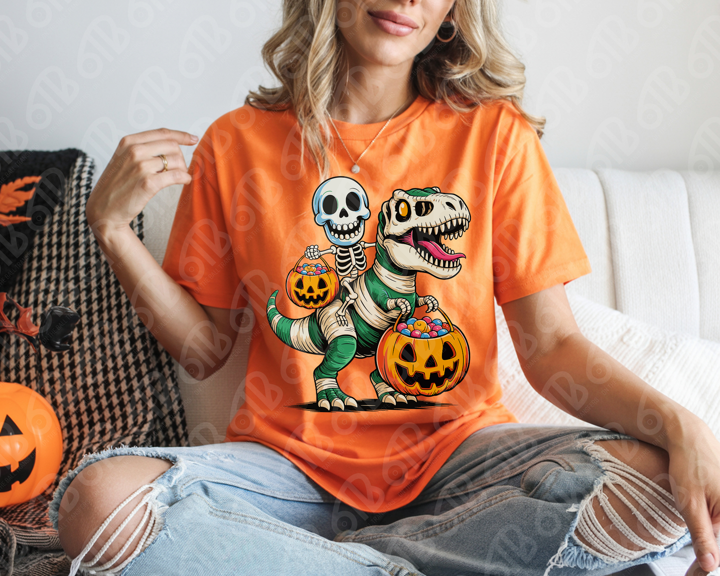 Mummy Riding T Rex Halloween DTF Transfer
