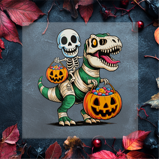 Mummy Riding T Rex Halloween DTF Transfer