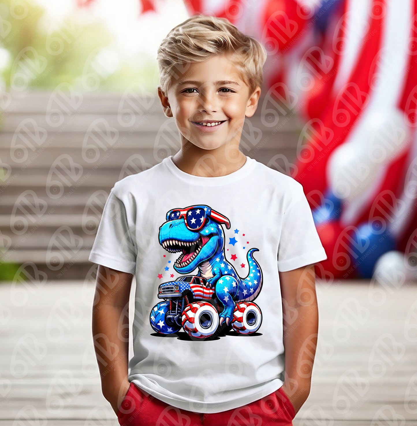 Patriotic T-Rex Monster Truck DTF Transfer