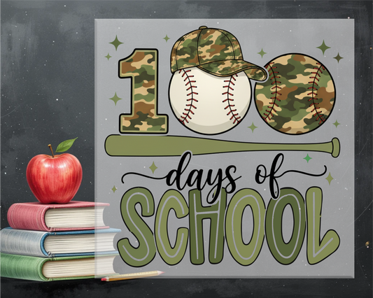 100 Days of School Baseball Camo DTF Transfer