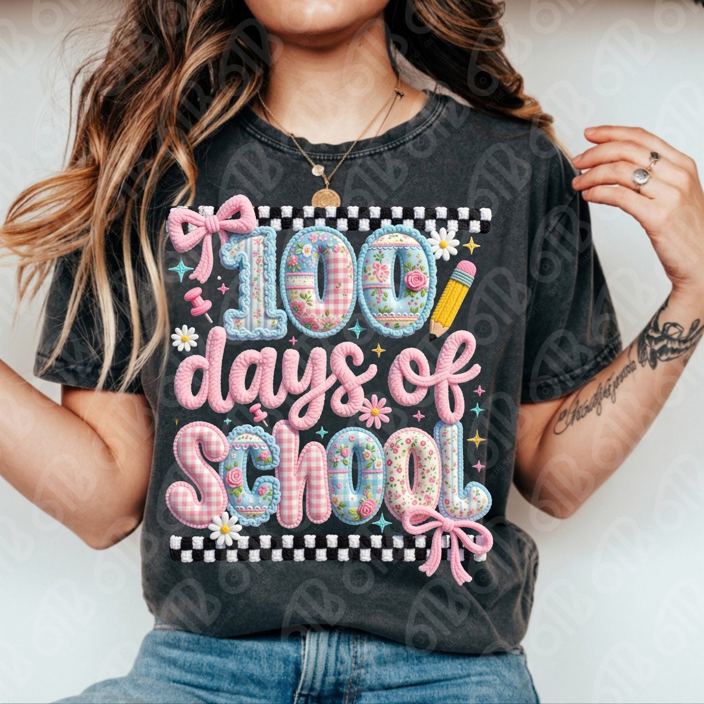 100 Days of School Faux Yarn DTF Transfer