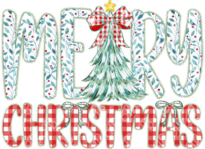 Patchwork Merry Christmas DTF Transfer