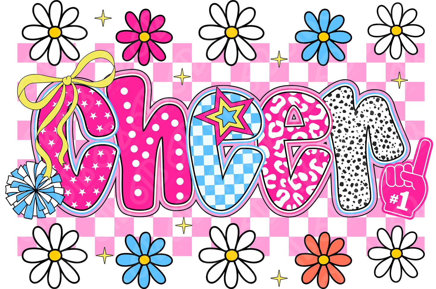 Cheer Checkered Floral DTF Transfer