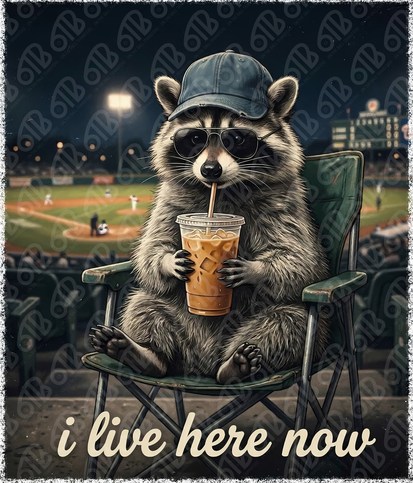 I Live Here Now Raccoon DTF Transfer