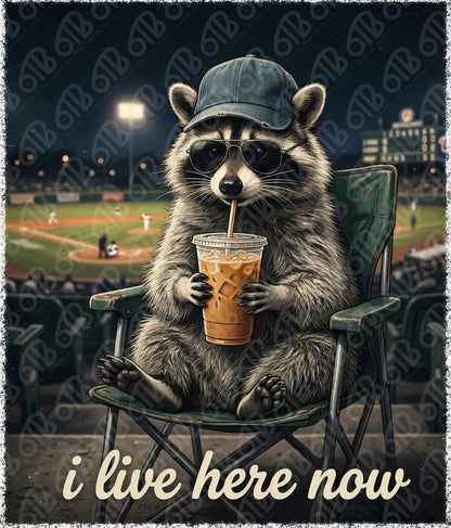 I Live Here Now Raccoon DTF Transfer
