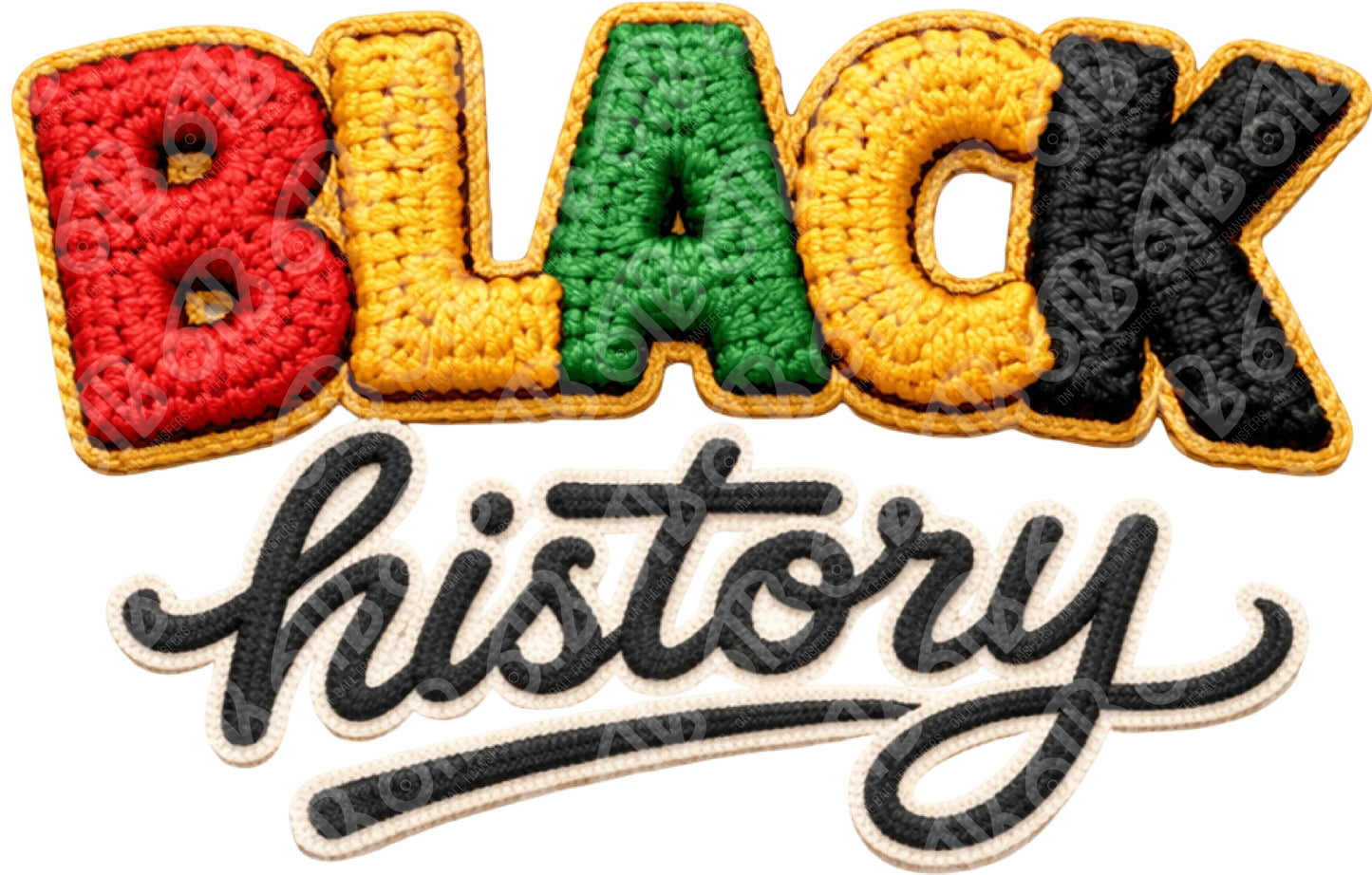 Colorful patch with 'BLACK HISTORY' text on a white background