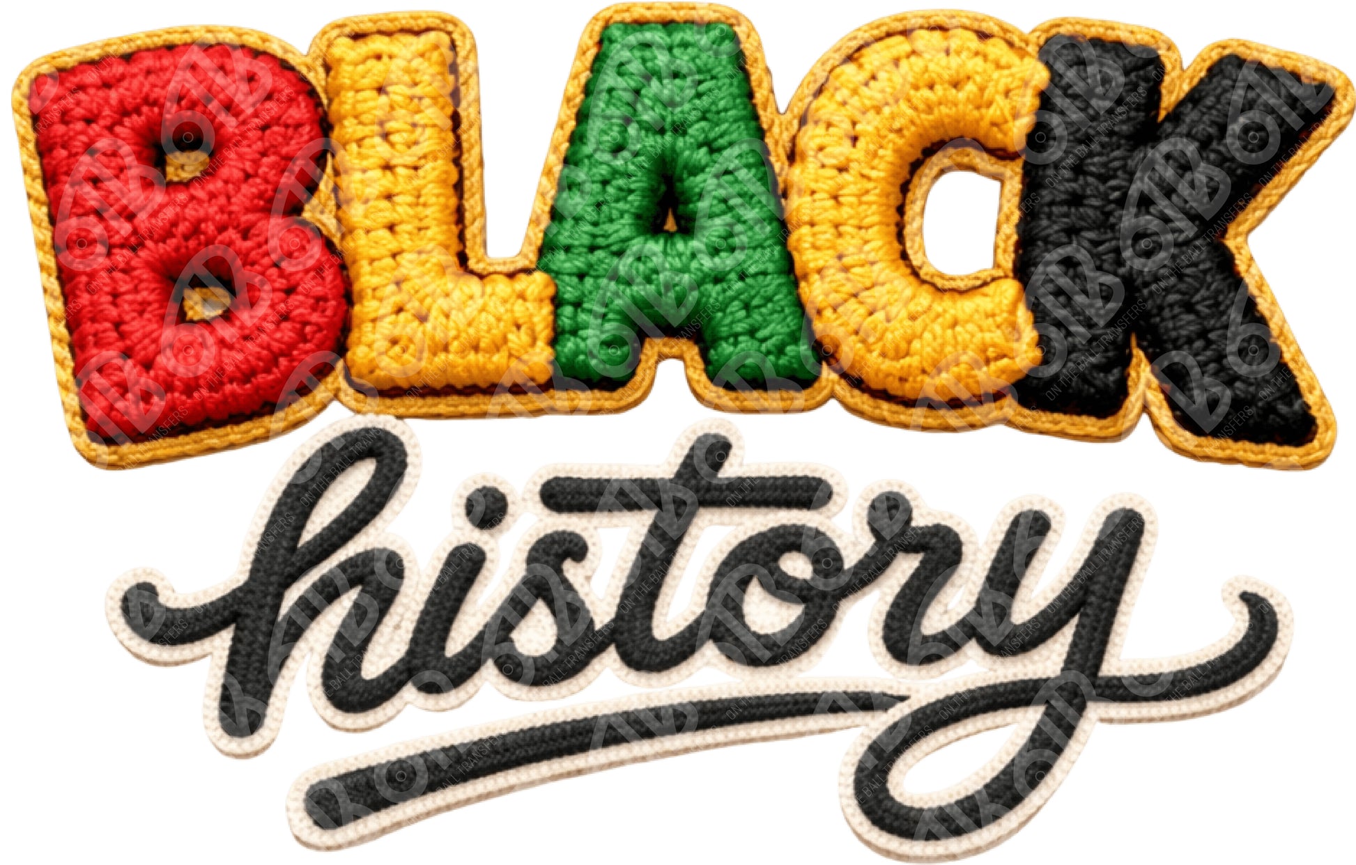 Colorful patch with 'BLACK HISTORY' text on a white background