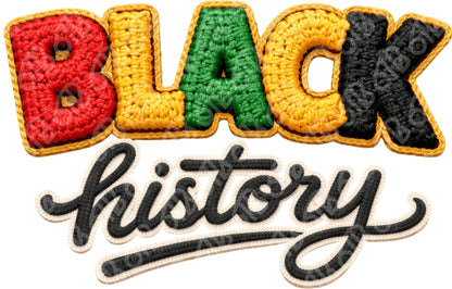 Colorful patch with 'BLACK HISTORY' text on a white background