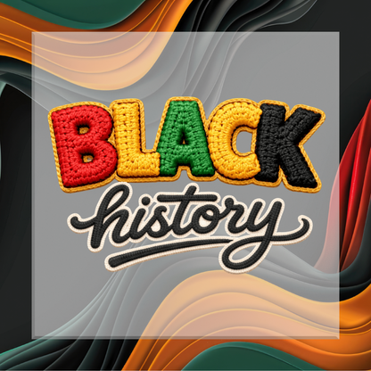 Text 'BLACK history' in multicolor on a abstract colorful background