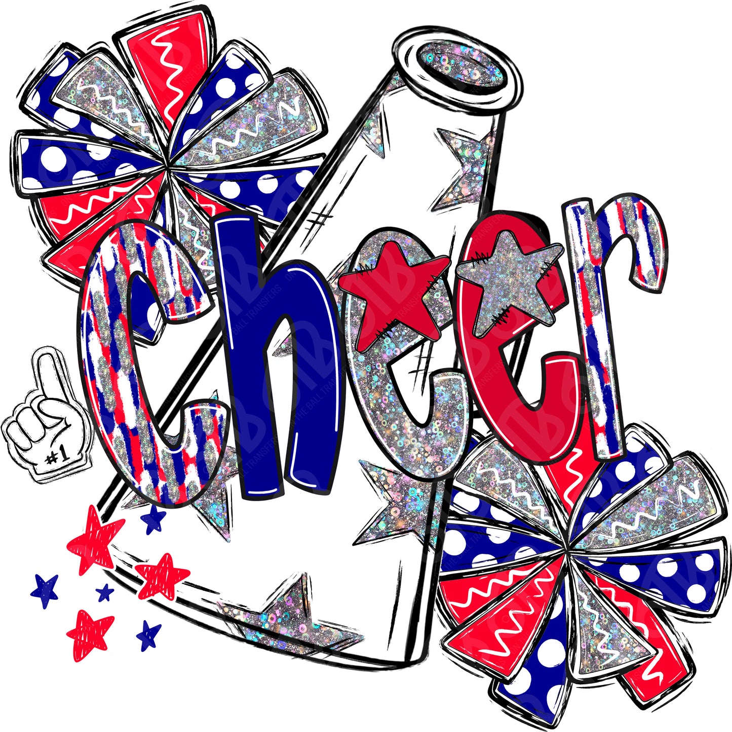 Red White Blue Cheer Doodle DTF Transfer