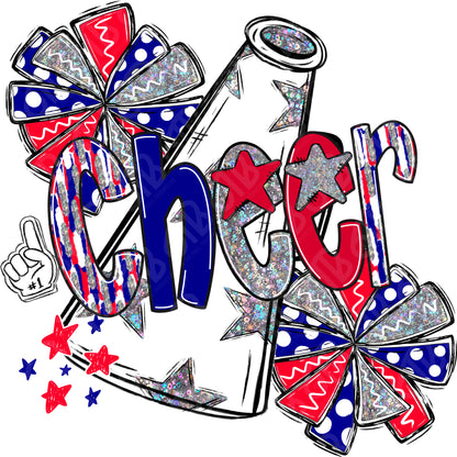 Red White Blue Cheer Doodle DTF Transfer