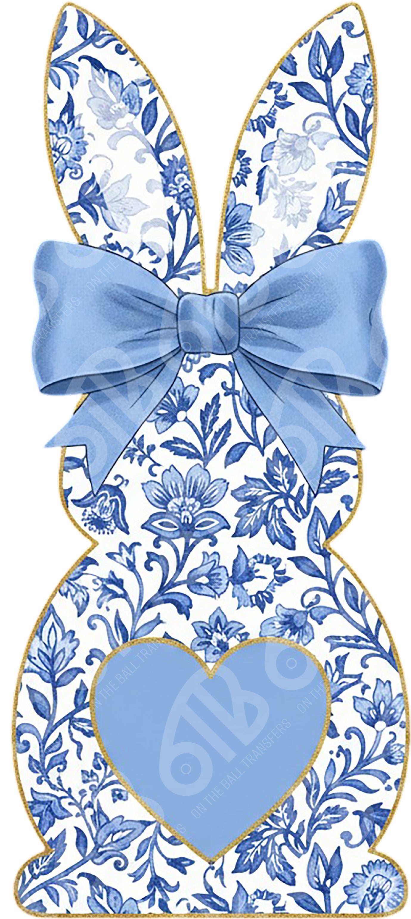 Blue Floral Chinoiserie Bunny DTF Transfer
