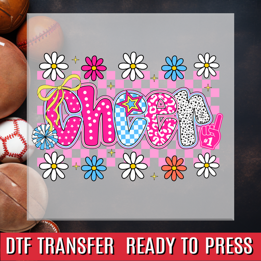 Cheer Checkered Floral DTF Transfer