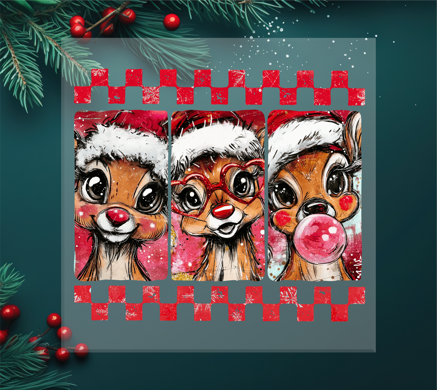 Cute Checkered Reindeer DTF Transfer