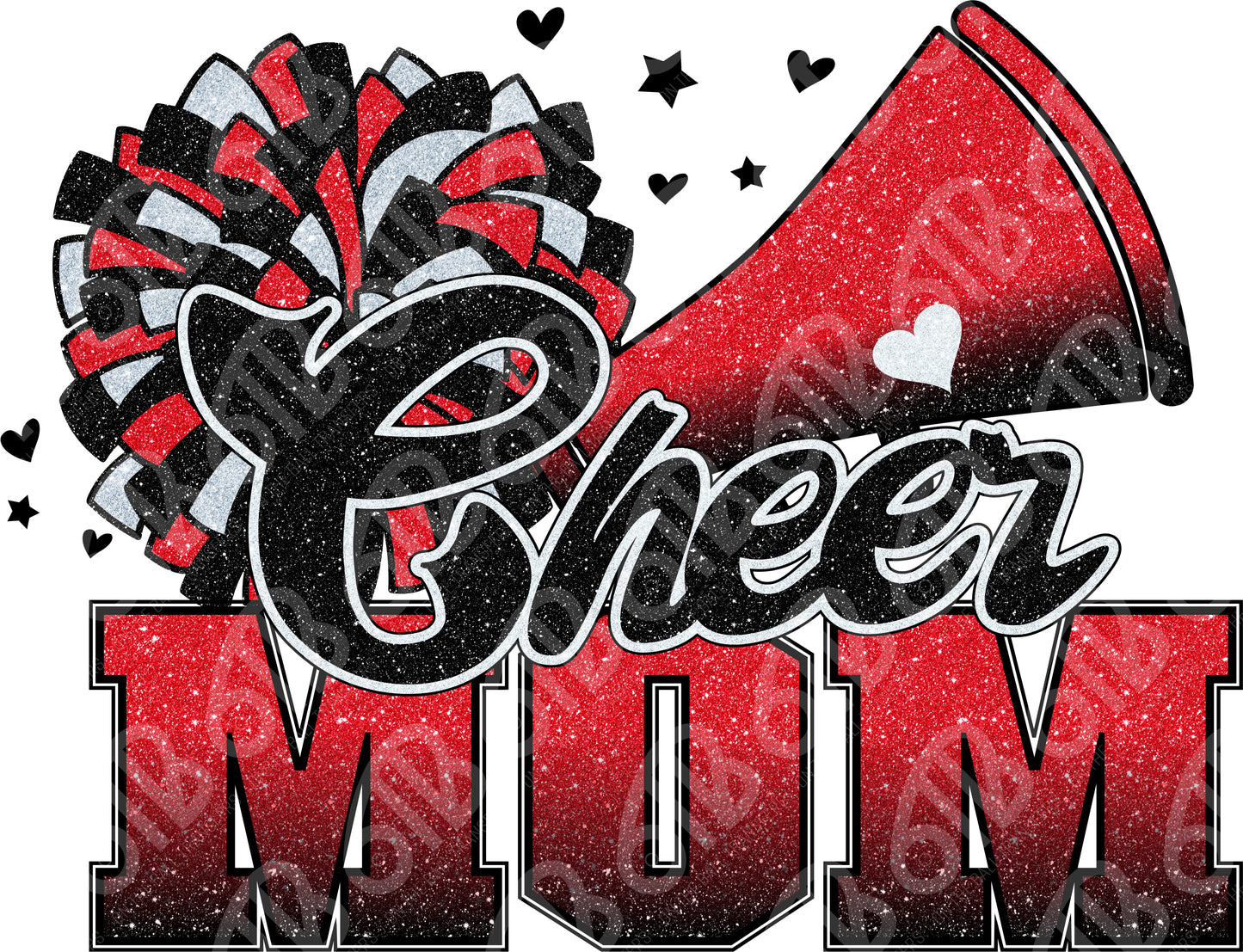 Cheer Mom Black and Red Faux Glitter DTF Transfer