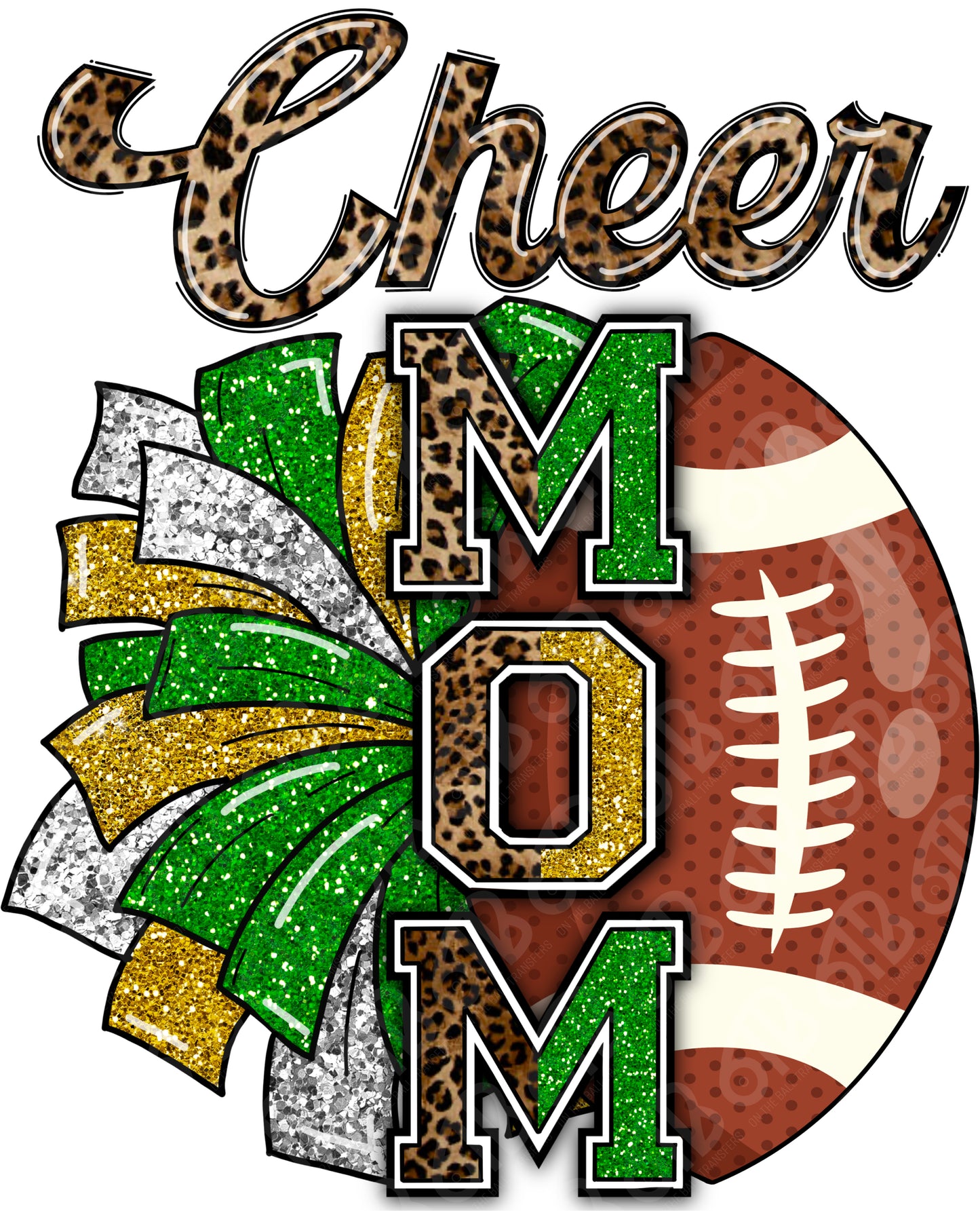 Cheer Mom Leopard Green and Gold DTF Transfer