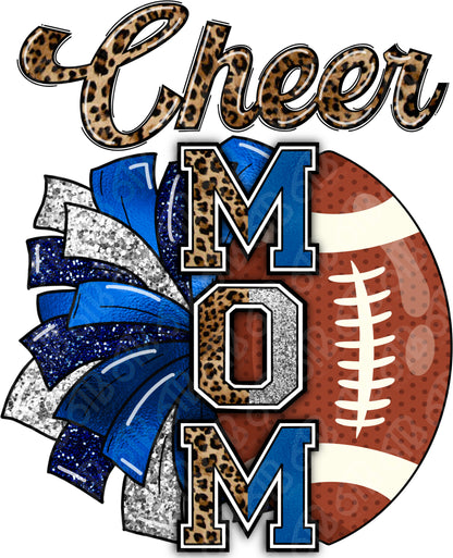 Football Cheer Mom Leopard Blue Silver DTF Transfer