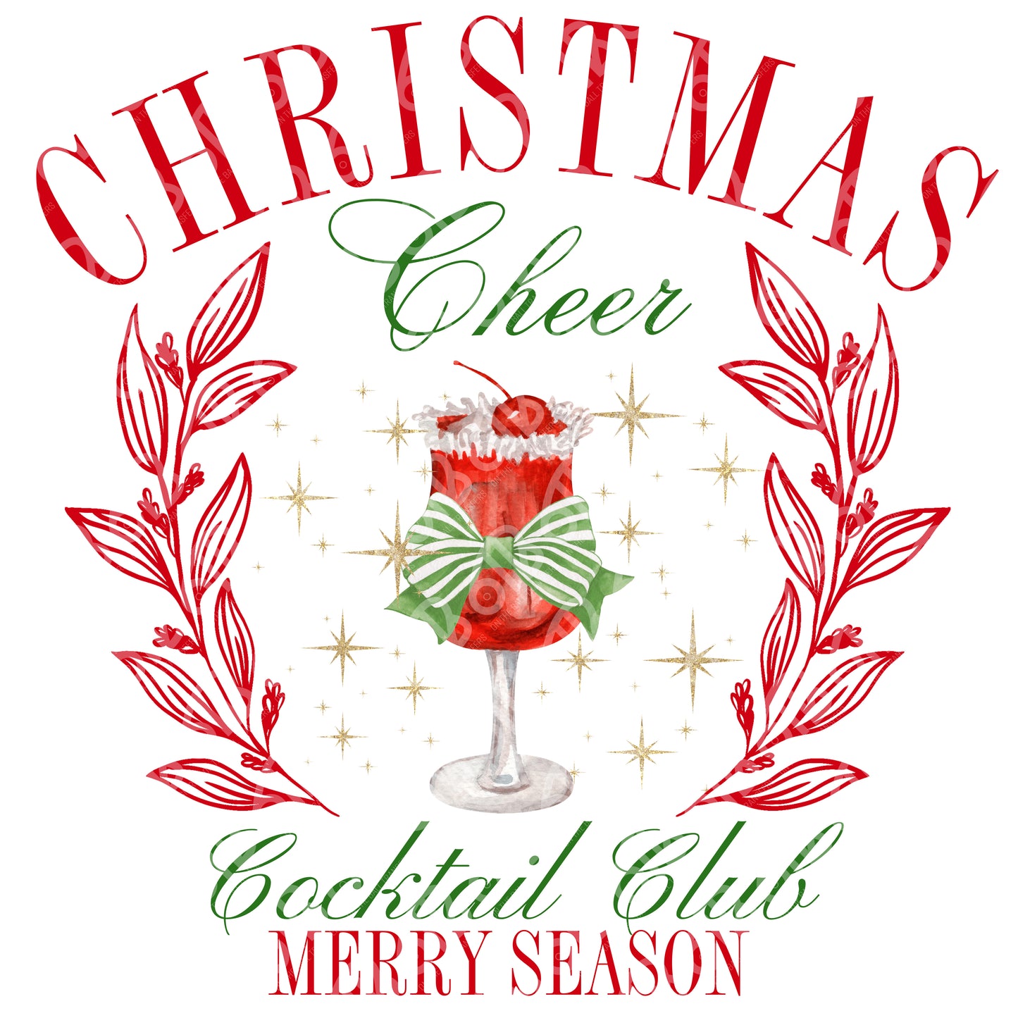 Christmas Cheer Cocktail Club DTF Transfer , DTF print , full image