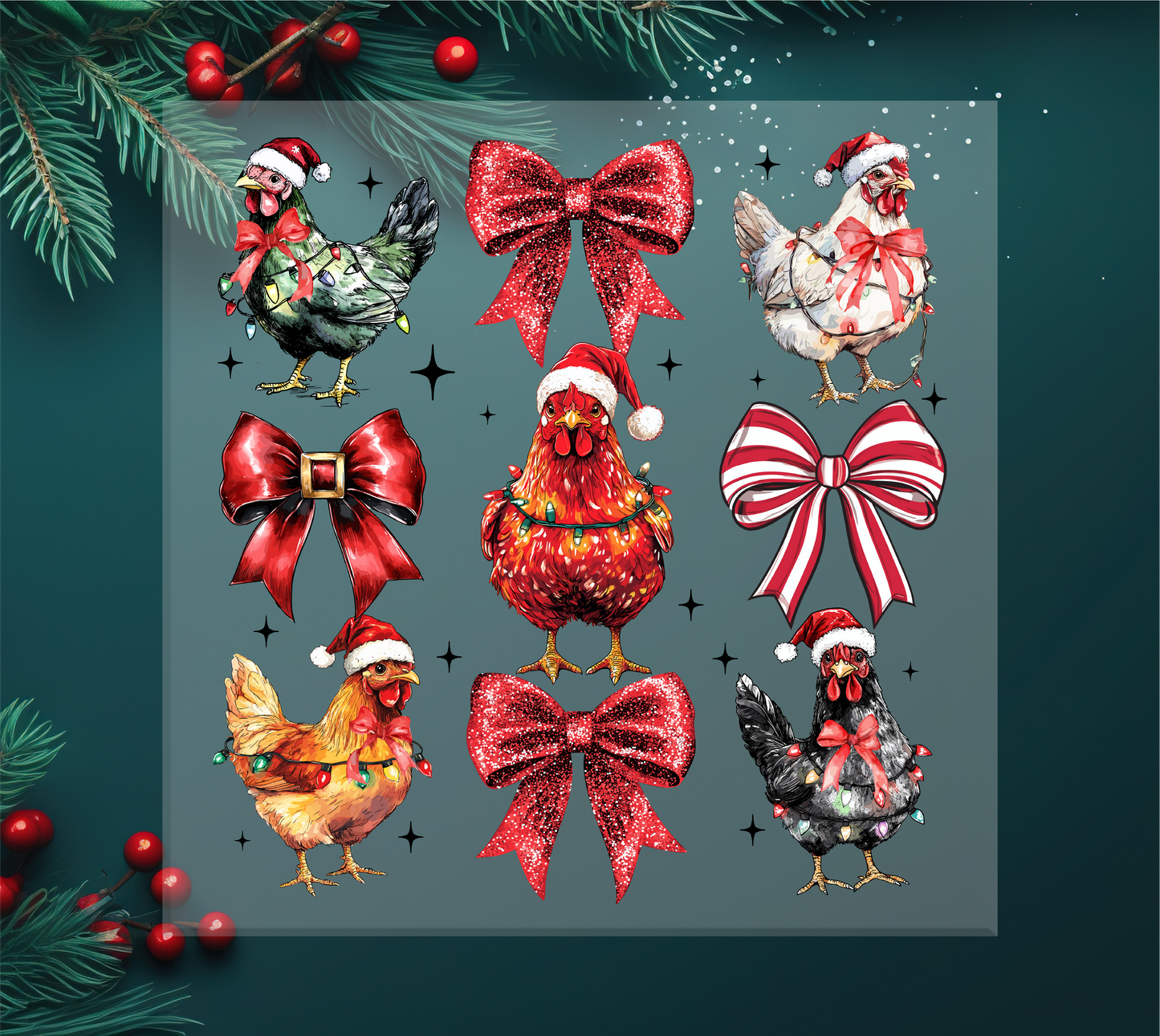 Christmas Chickens Coquette DTF Transfer