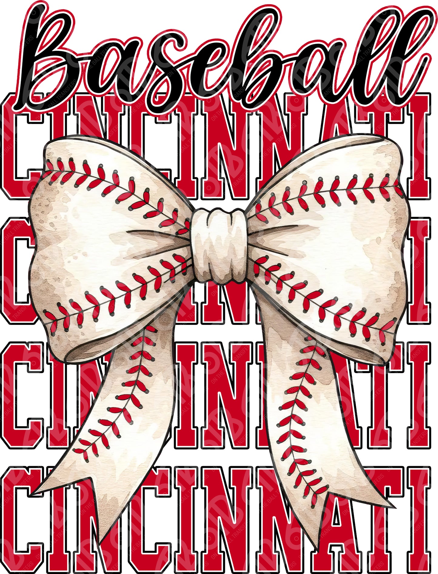 Cincinnati Baseball Bow DTF Transfer