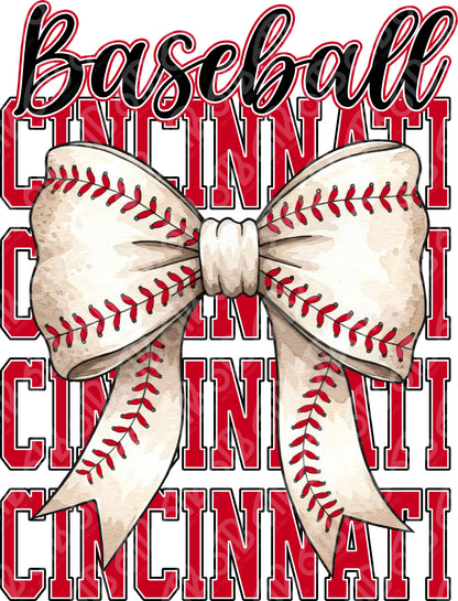 Cincinnati Baseball Bow DTF Transfer