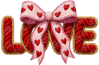 Love Faux Yarn with Bow DTF Transfer