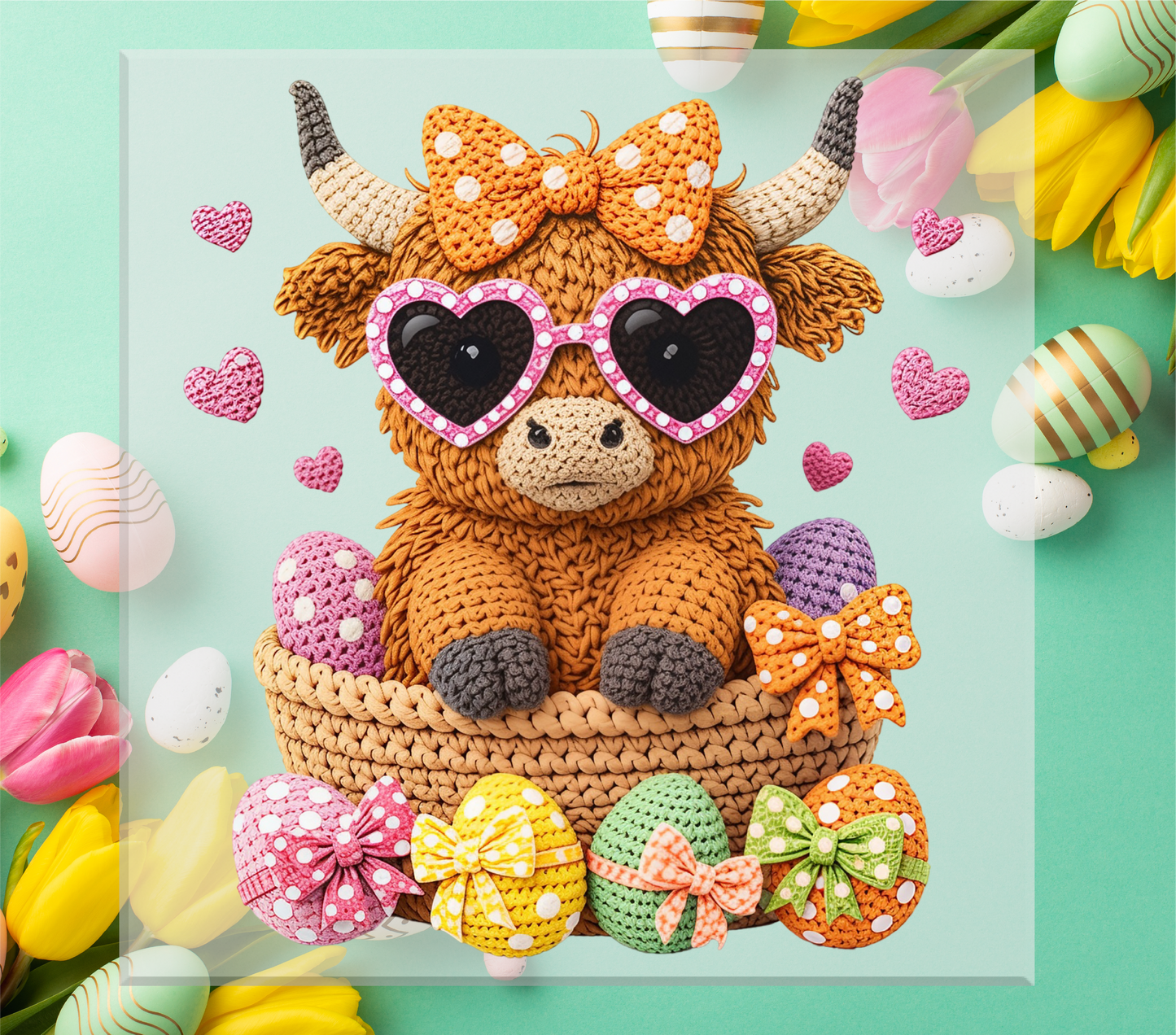 Faux Yarn Easter Cow DTF Transfer