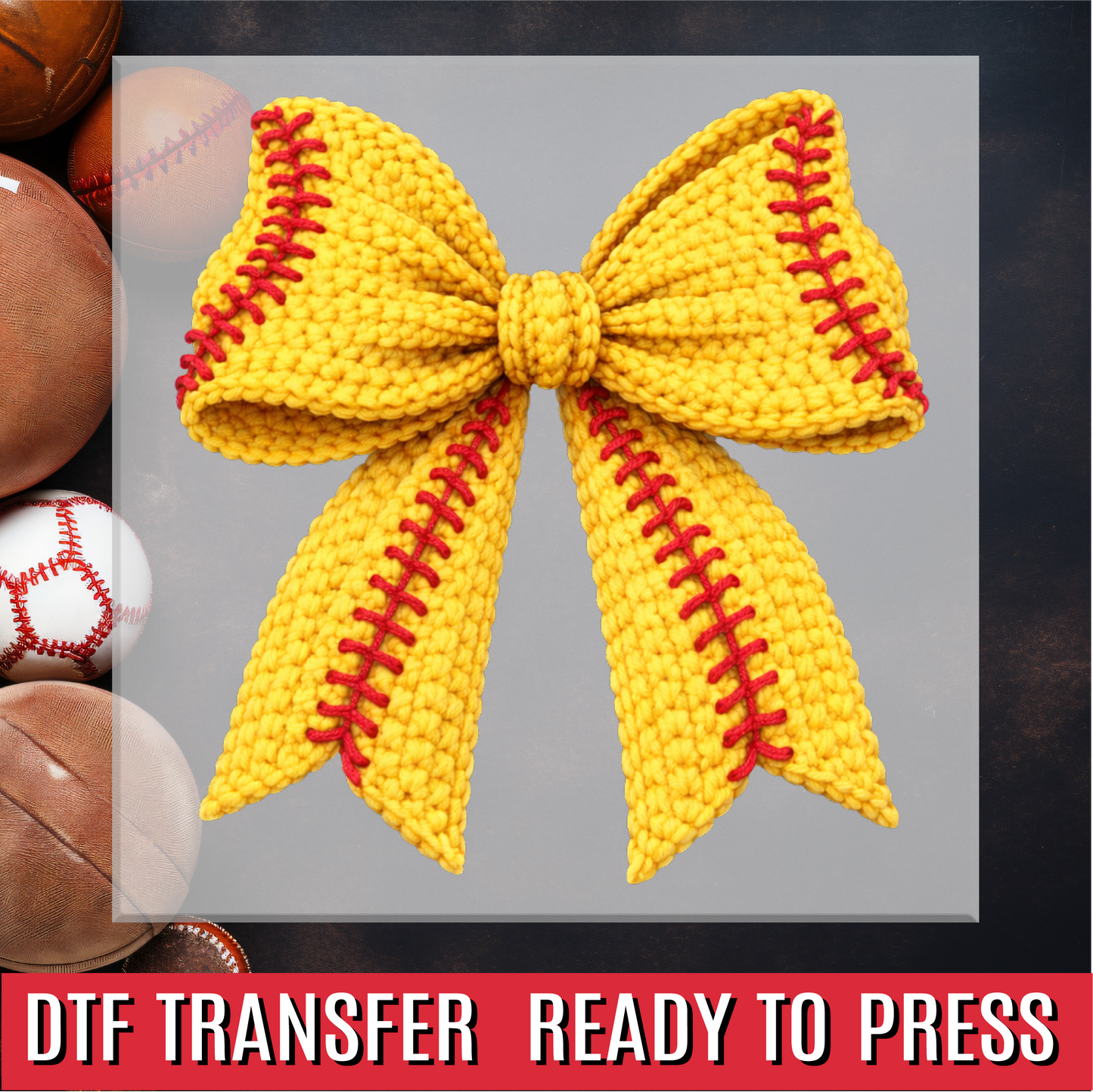 Faux Yarn Softball Bow DTF Transfer