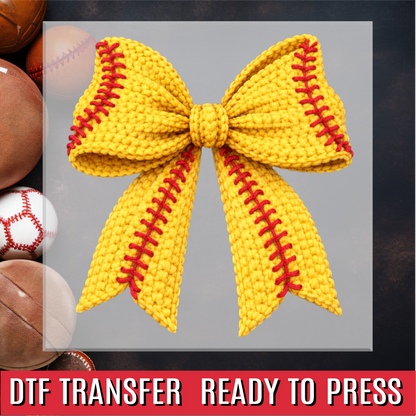 Faux Yarn Softball Bow DTF Transfer