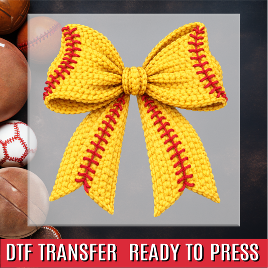 Faux Yarn Softball Bow DTF Transfer