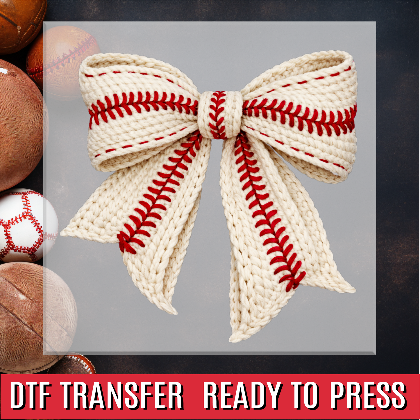 Faux Yarn Baseball Bow DTF Transfer