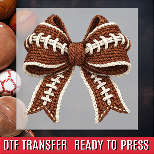 Faux Yarn Football Bow DTF Transfer