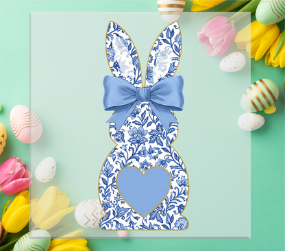 Blue Floral Chinoiserie Bunny DTF Transfer