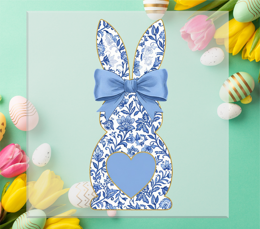 Blue Floral Chinoiserie Bunny DTF Transfer